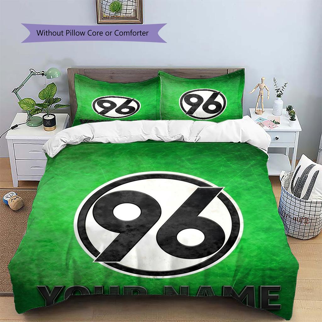 Hannover 96 Bettwäsche mit individuellem Namensmuster, Steppdecken-Set, Bettbezug, Kissenbezug, Heim-Geburtstagsgeschenk(1 Bettbezug + 2 Kissenbezüge, ohne Füllung)