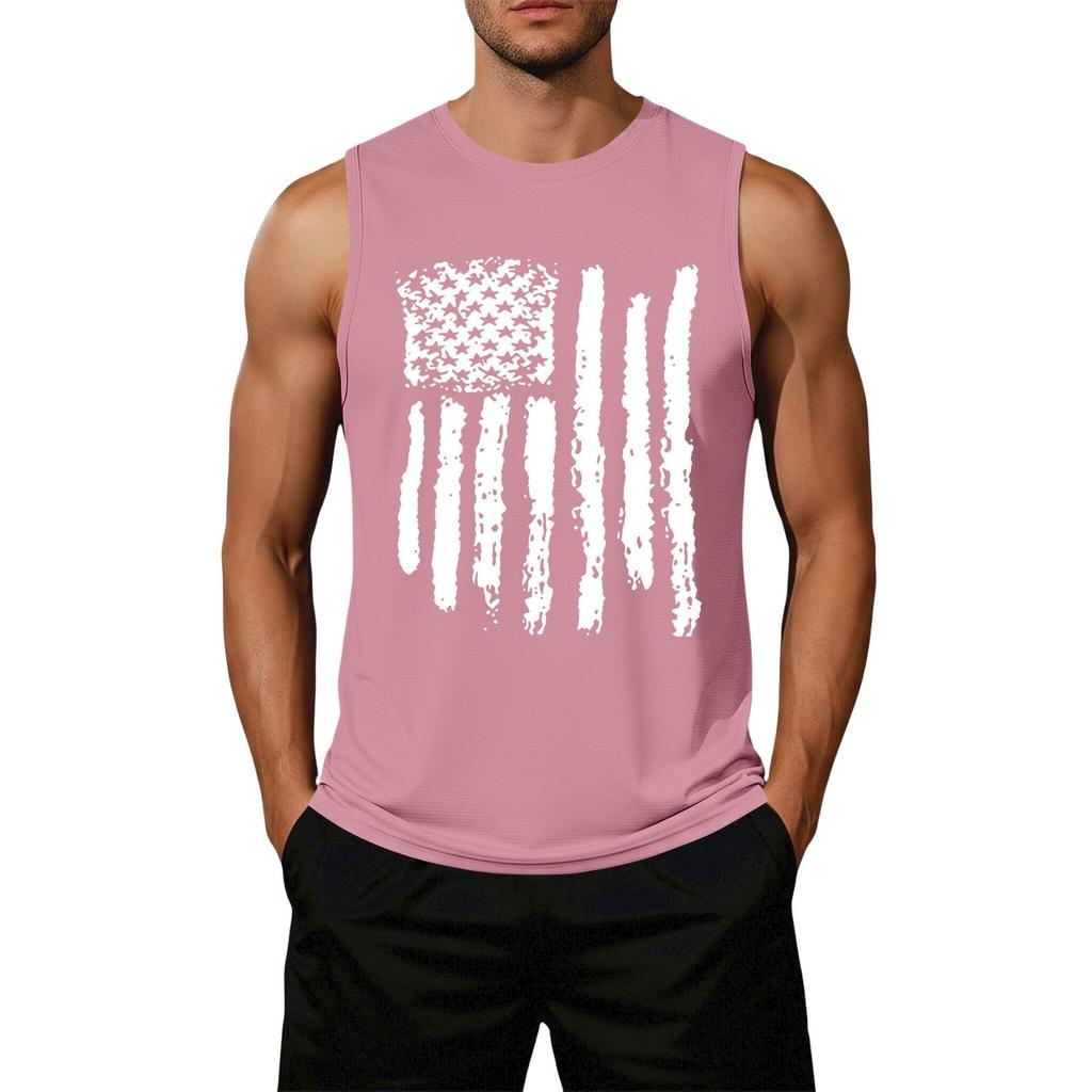 Men's Loose Fit Casual Sleeveless Top Flag Print Graphic Tank Top Lightweight Summer Shirt