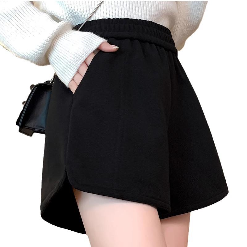 2025 Woolen High-Waist A-Line Shorts for Women: Autumn/Winter Casual Wide-Leg Petite Fit