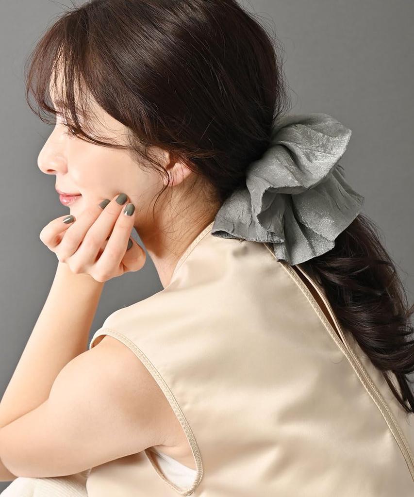 VINGTAINE Wrinkled Ruffled Hair for Scrunchie, Big, Chic, Voluminous, Accessory, Simple, Casual, Adults, HS-207-GY