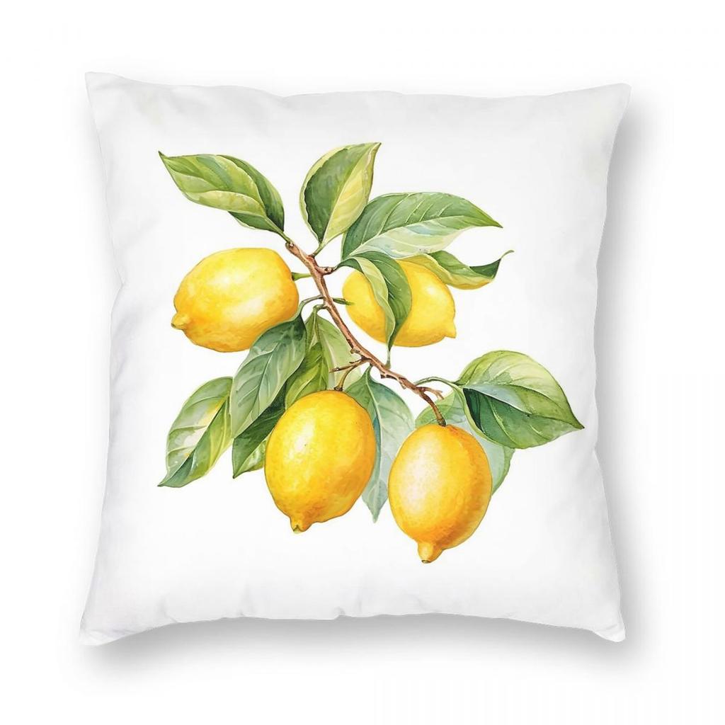 Lemon Branch Watercolor Art Square Pillowcase Polyester Linen Velvet Pattern Decorative Pillow Case Sofa Seater Cushion Cover