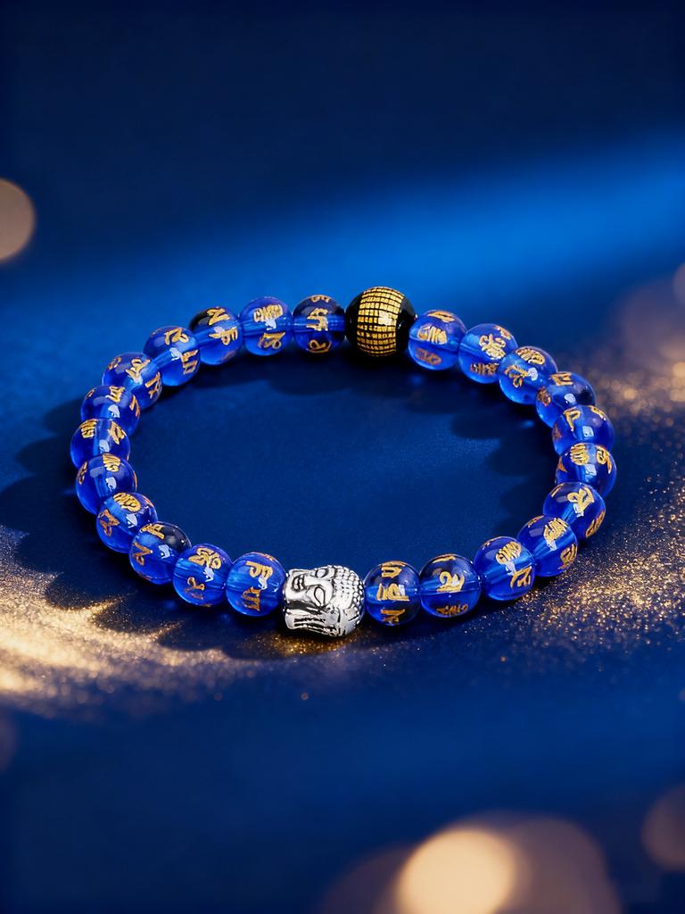 Colorful Crystal Six Syllable Mantra Beads Bracelet Natural Stone Prajna Paramita Heart Sutra Retro Buddha Head Energy Jewelry