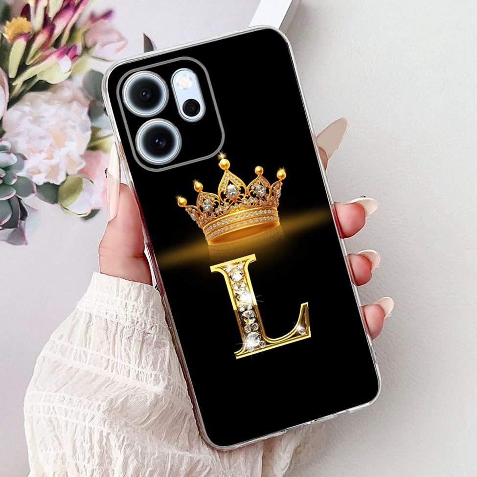 For Oppo Reno 14F CPH2743 Case For Oppo Reno14 F Cover Transparent Luxury A-Z Letters Fashion Flowers Crown Soft Bumper Casing