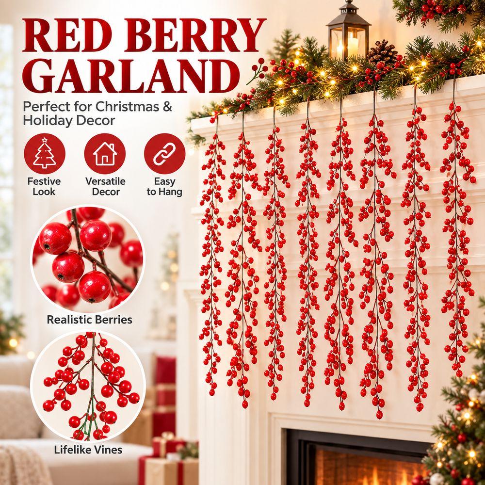 Red Faux Berry Vine Hanging Berry Garland Fashion Artificial Berry Vine Christmas Decoration
