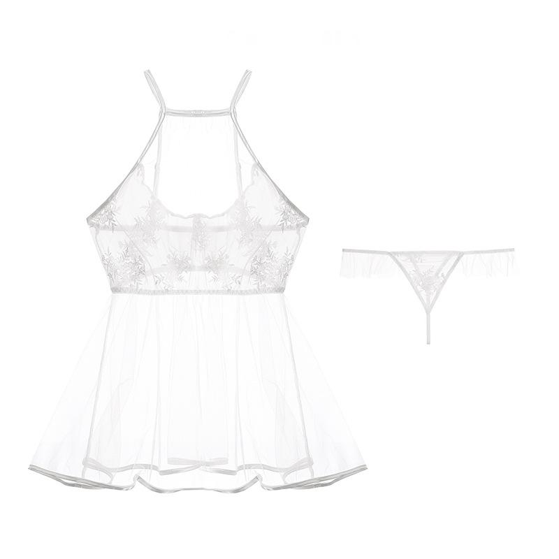 Women's Sheer Mesh Halter Comfy Sleep Dress Set