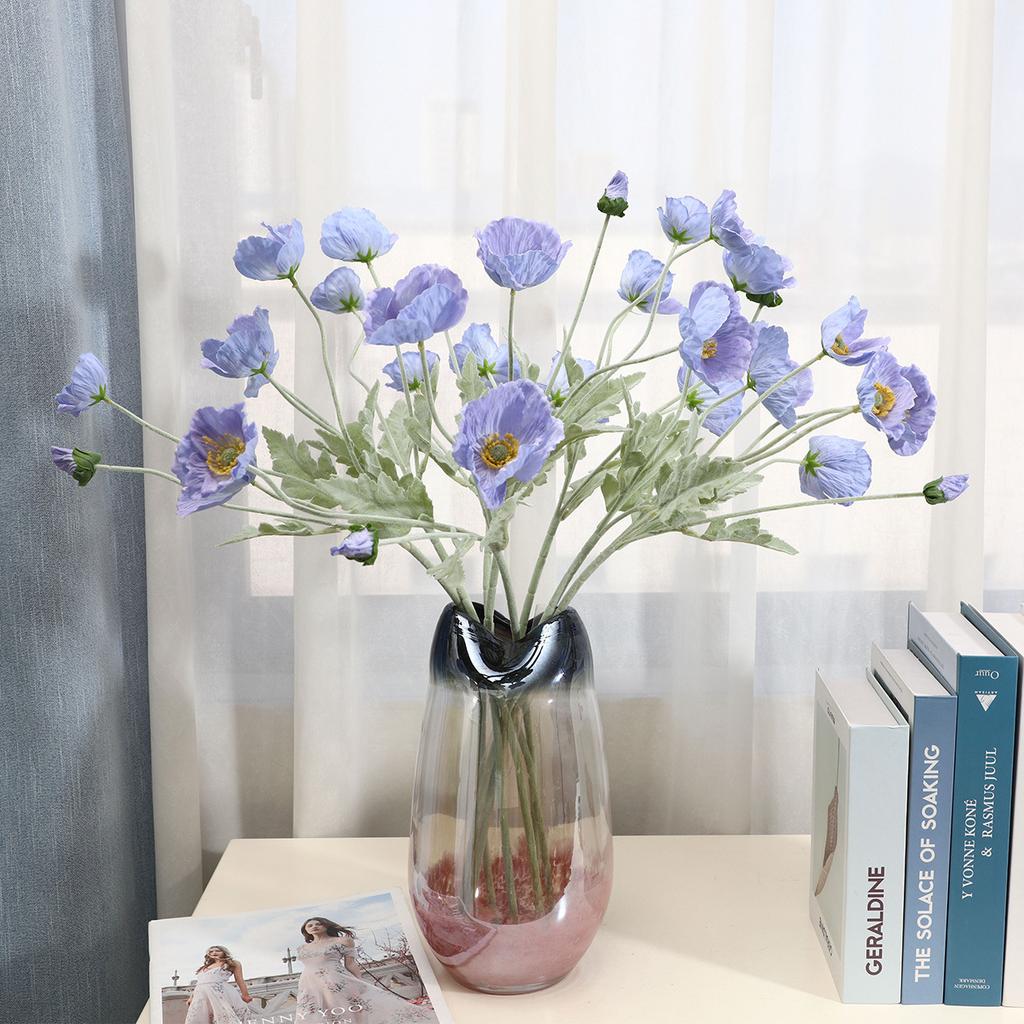 Feel moisturizing flocking poppy simulated flower hotel window setting props atmosphere fake flower