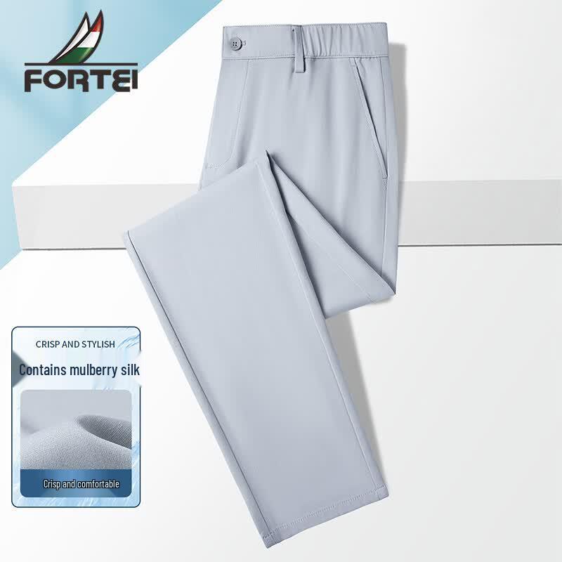 Futing Men s Silk Blend Breathable Straight-Leg Casual Pants 33