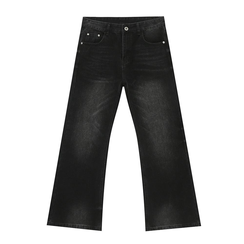 Men's Clothing | High Street American Vibe Vintage micro-pull black and gray washed floor-drape denim trousers