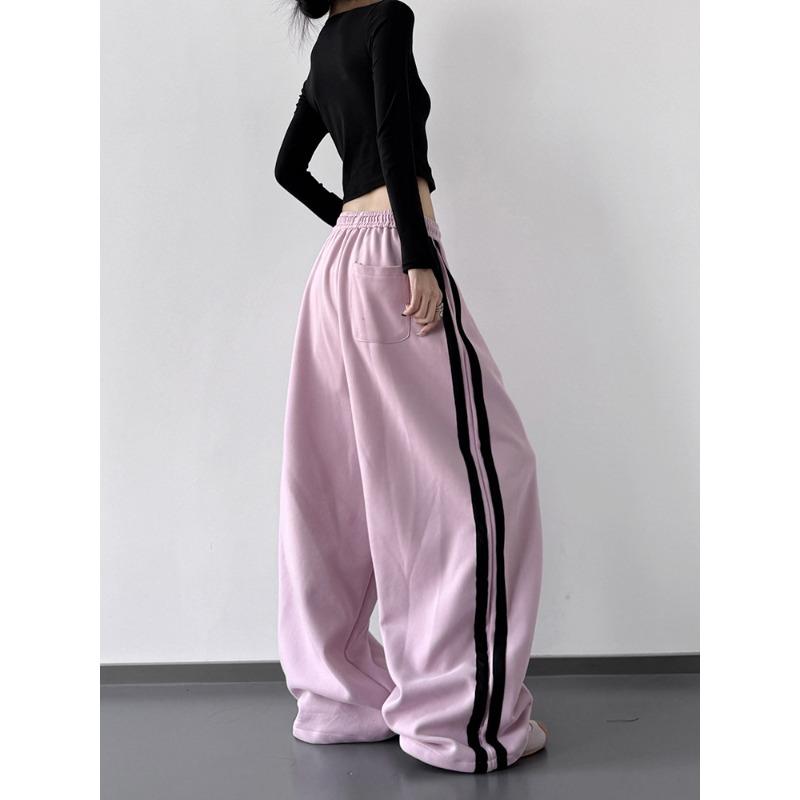 Rosa Jogginghose für Mädchen, Herbstmode für Damen, Neue Koreanische High-Waist Kleidung, Lockere Studenten-Weitbeinige Hosen