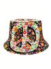 Casual Summer 'Peace Love' Print Vacation Bucket Hat, Unisex Boho Style Reversible Sun Protection Bucket Hat