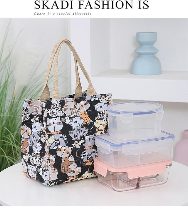 Cat Print Canvas Tote: Portable Lunch, Picnic & Work Bag