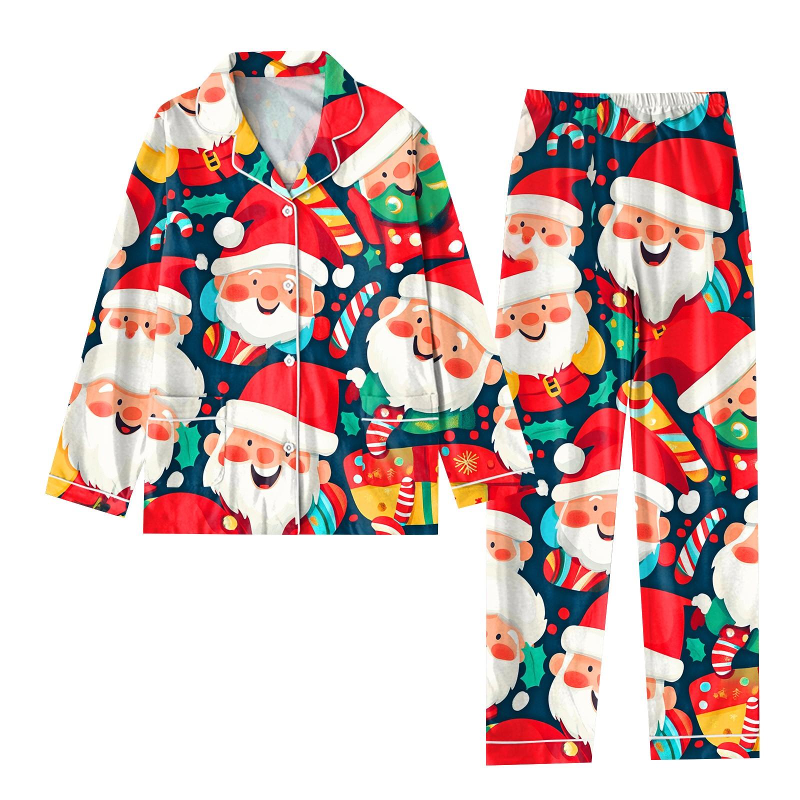 

Детский рождественский костюм из 2 предметов с принтом, топ с длинными рукавами и застежкой на пуговицы, широкие брюки, комплект пижамы, домашний повседневный костюм 14