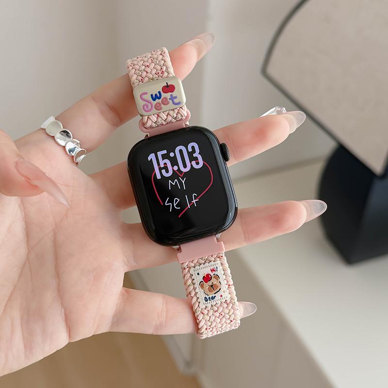 Cute Bear for Apple iwatchS10 Watch with Braided Nylon Xiaomi 89Pro Magnetic Buckle Huawei