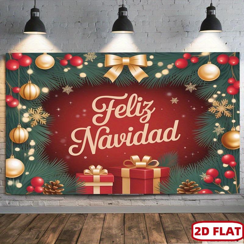 2D plane  Spanish Merry Christmas banner - Feliz Navidad Party decoration with elegant white cursive font 100x150cm