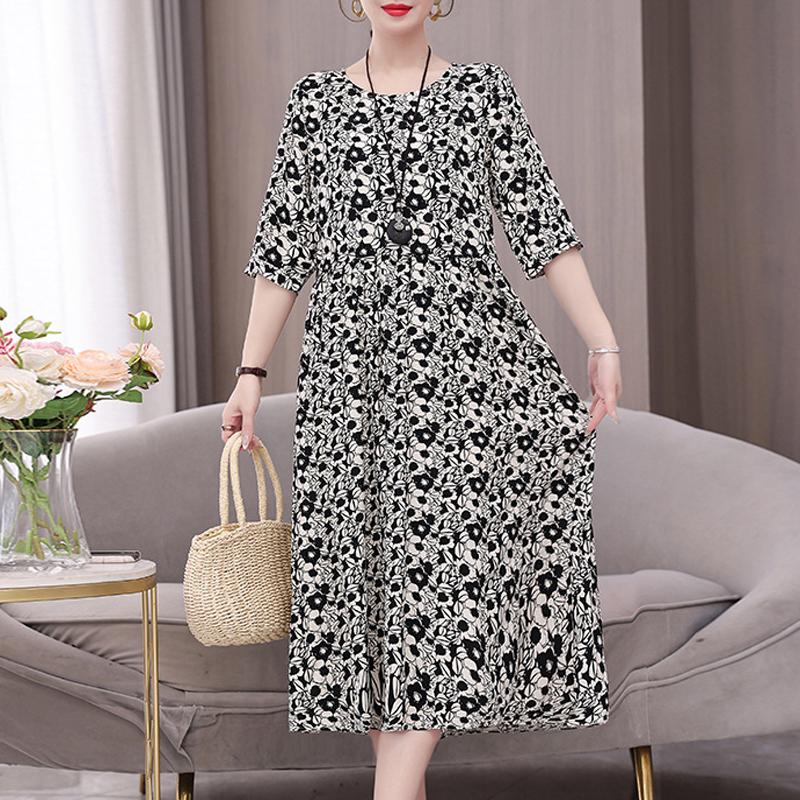 Summer Women for Dresses Casual Print Vintage Elegant Half Sleeve Women's Clothing Plus Size