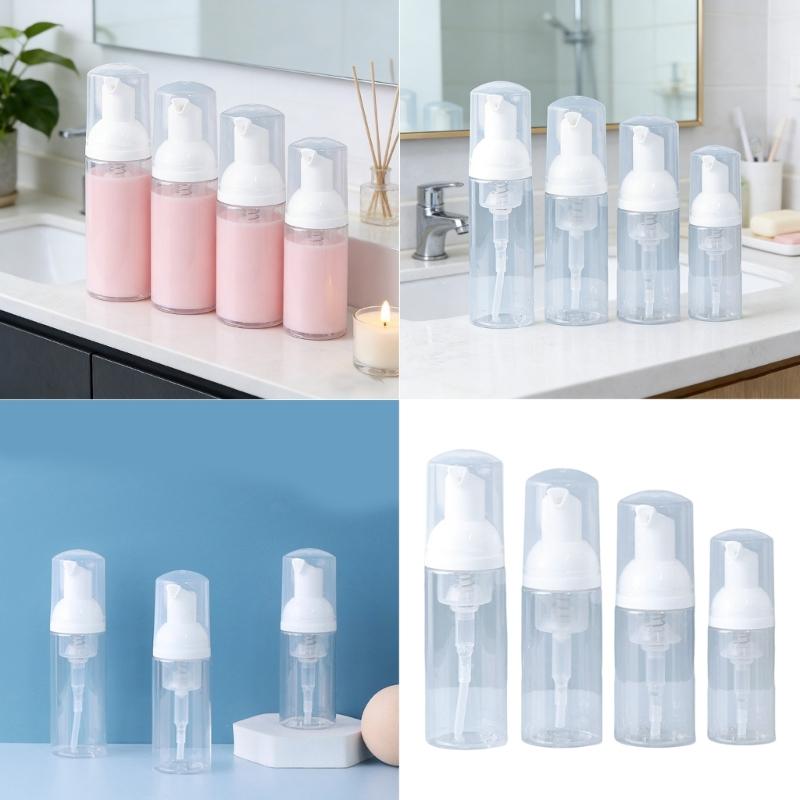 4pc Clear Foam Pump Bottle PET Soap Dispenser for Rich Bubble Generation Liquid Levels Monitoring in Skincare Use