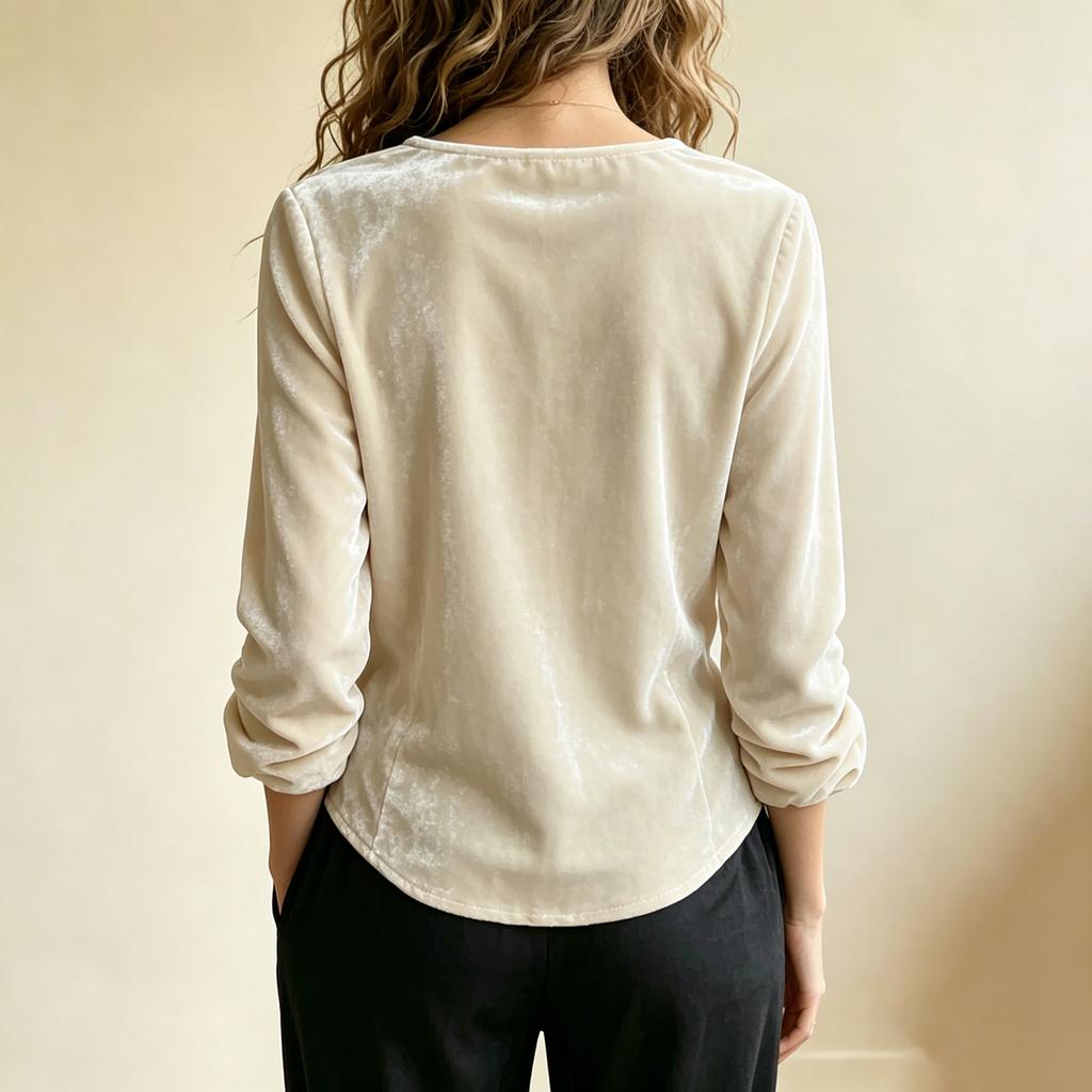 Women's Velvet V-Neck Long Sleeve Top with Asymmetric Hem for Evening Wear