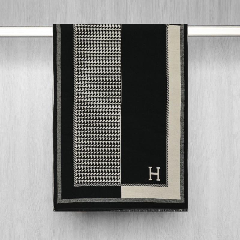 Autumn and Winter Letter H Warm Scarf, Thousand-bird Pattern Color-blocked Faux Cashmere Air-conditioned Shawl, Ladies' Scarf