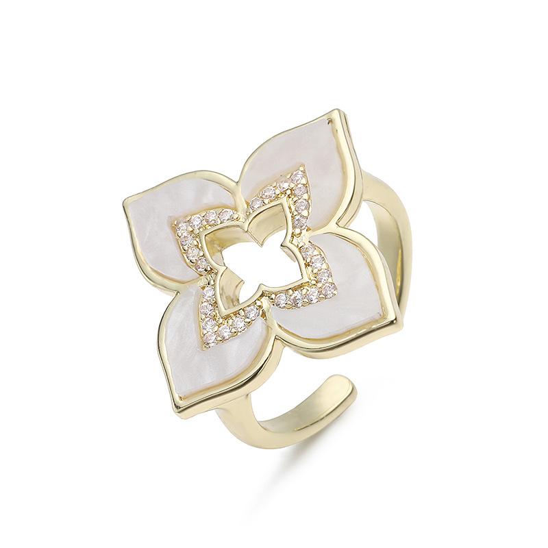 High-end Luxury Four-leaf Clover Ring Elegantsweet Flower Petal Opening Adjustable Ring