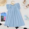 Girls' Small Flying Sleeve Dress 2026 Summer New Style Girls Solid Color Fungus Edge Skirt