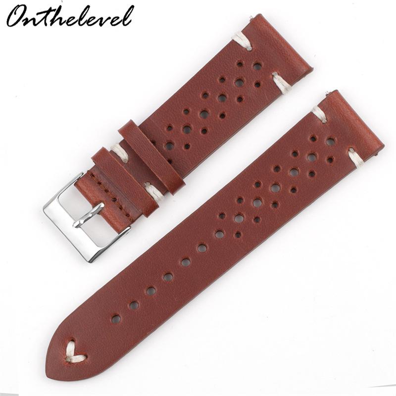 Available Porous Genuine Leather Watch Strap, Quick Release, Brown Cracked Pattern, Sizes: 18mm, 20mm, 22mm, 24mm.
