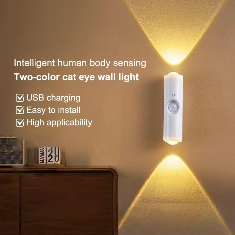 Double Cat Eye Intelligent Human Sensing Wall Light Magnetic Usb Charging Self Adhesive Home Night Light