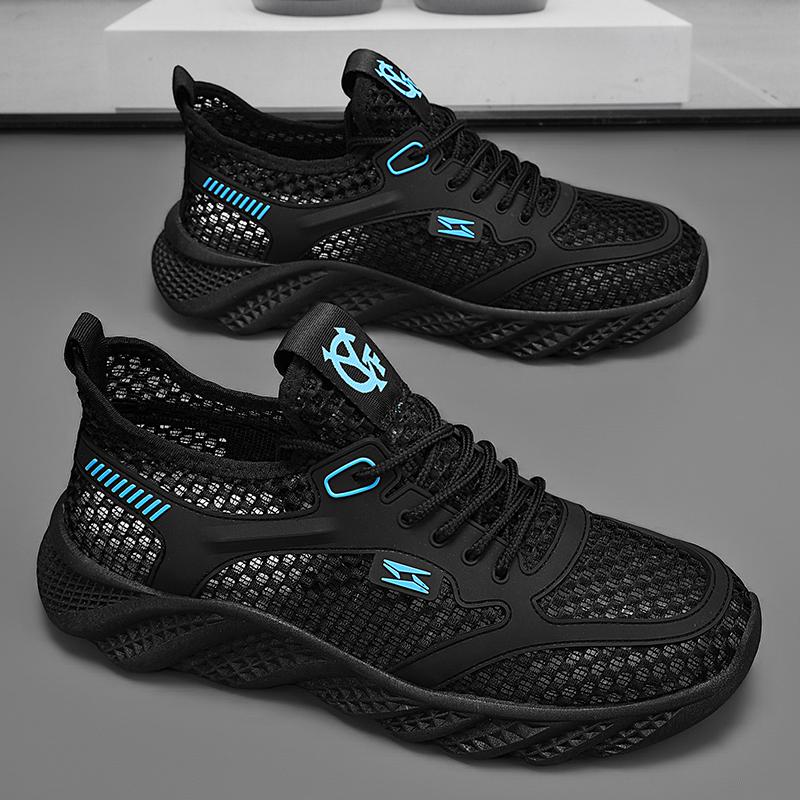 

Модные мужские кроссовки Легкие кроссовки для бега 2025 Лето Сетчатые брендовые кроссовки Дышащая повседневная обувь Удобный мужской теннис 39 чёрный