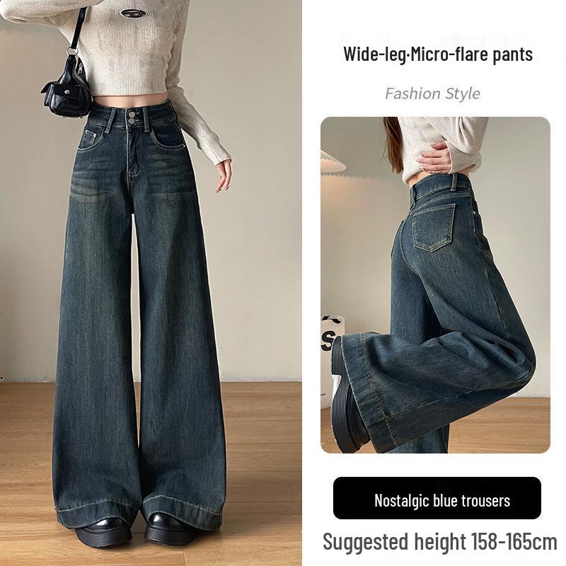 

Women s High-Waisted Retro Wide-Leg Jeans - Spring/Autumn 2025 Petite Straight-Leg Pants L