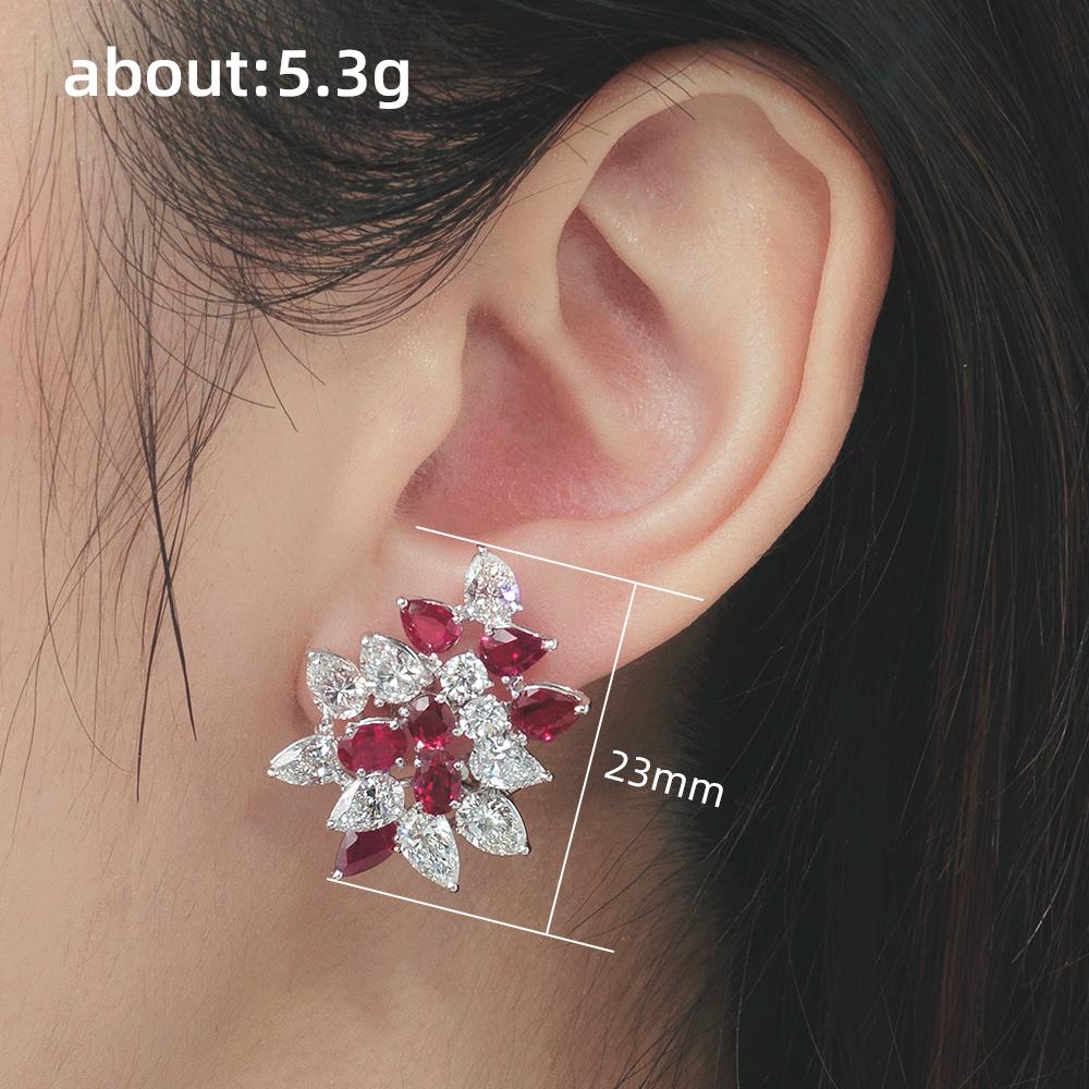 Huitan New Trendy Red Flower Stud Earrings Bridal Wedding Party Earrings Luxury Fashion Women Accessories Birthday Gift