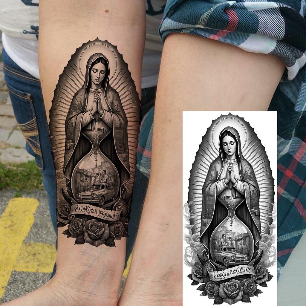 1 lapelis Realistiški Jėzaus Šventosios Motinos Maldos Laikini Tatuiruotės Vyrams Moterims Suaugusiems Ilgai Išliekančios Vandeniui Atsparios Laikinos Netikros Tatuiruotės Lipdukas