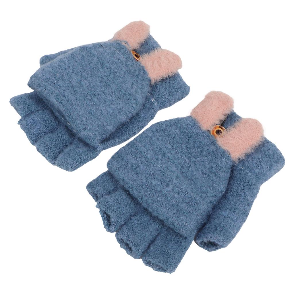 5V Heizfäustlinge USB-Stromversorgung mit klappbarer Fingerabdeckung Niedliche Strick Elektrisch beheizte Handschuhe für Winterfahrten Blau
