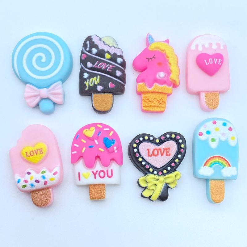 20Pcs Cute Mini Cake Ice Cream Popsicle Flat Back Resin Cabochons Scrapbooking DIY Jewelry Craft Decoration Accessories G31