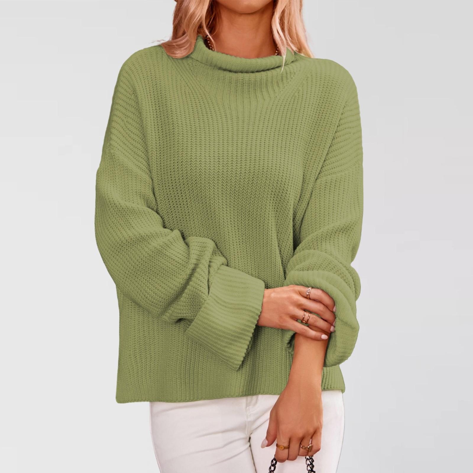 

Женский однотонный пуловер с длинным рукавом и круглым вырезом L зелёный