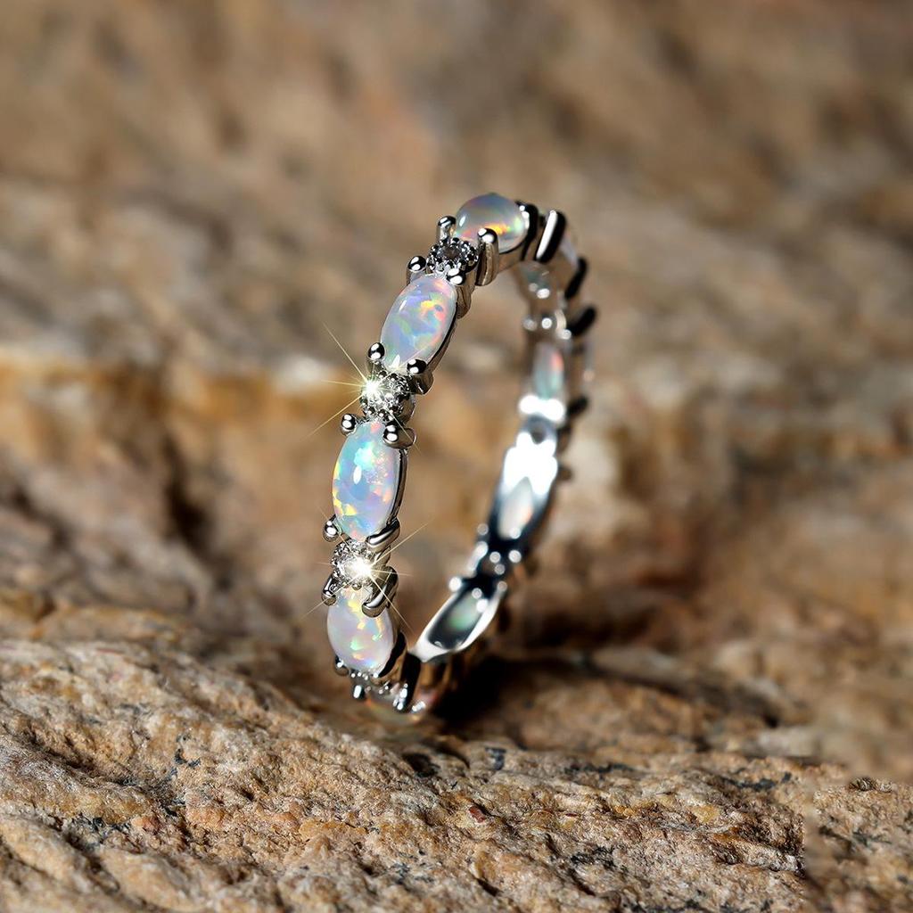 Platin Herz Voll Diamant Opal Ring