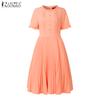ZANZEA Women Casual Round Neck Summer Short Sleeve Dress