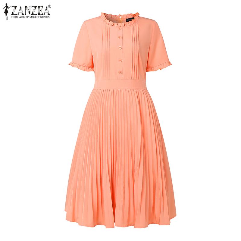 ZANZEA Women Casual Round Neck Summer Short Sleeve Dress