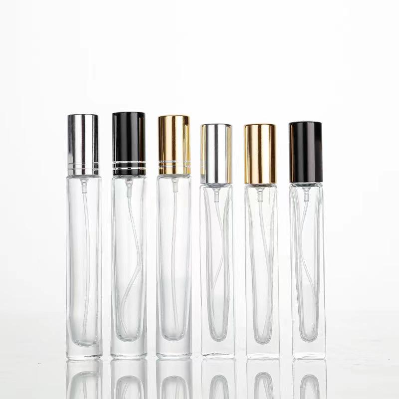 Cylindrical Square 10ml Portable Glass Perfume Spray Bottle with Screw Cap
