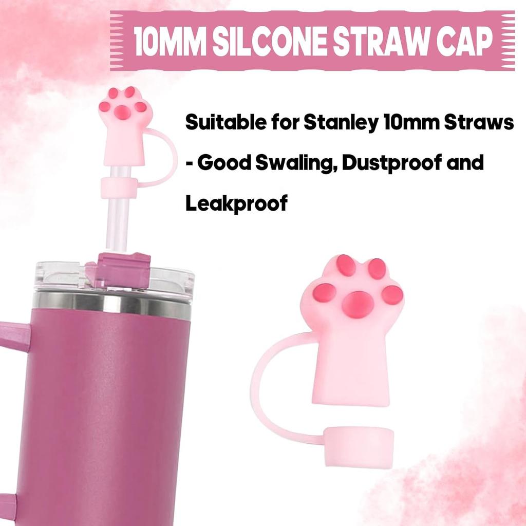 10mm Cute Paw Dust-Proof Silicone Straw Toppers Food Grade Material Straw Cover for Tumbler Cup Animal Cat Dog Lovers Gift