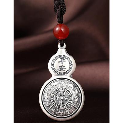 Retro Gourd Pendant Male Long Life Wealth Amulet Acessories Trendy Zodiac Characters Fu Eight Trigrams Necklace For Men Jewelry