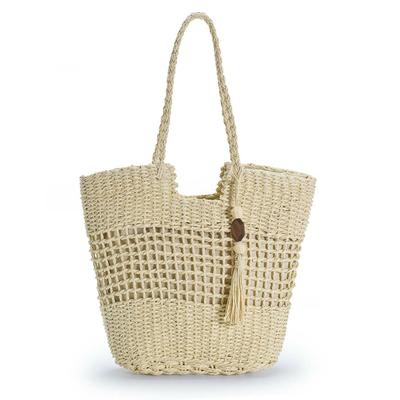 Barcos Openwork Basket Bag, Designer Tote Bag, Durable Shoulder Bag for Women, Stylish with Charm, Beige