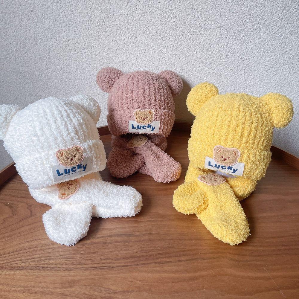 Medvědí Dětská Háčkovaná Čepice Jednobarevná Dětská Čepice na Ochranu Uší Podzimní Dětská Čepice se Šálou Venkovní