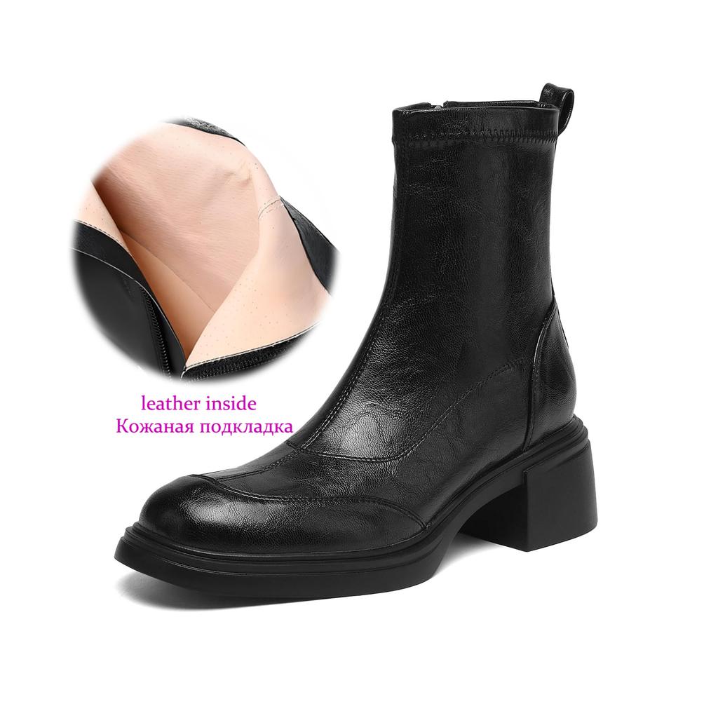 Krazing Pot Microfiber Round Toe Chunky Heels Motorcycle Boots Size 42 Zip Women Platform Ankle Boots