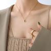DIY Oval Zirconia Quadrilateral Pendant Necklace with Round Bead Chain In Gold-Plated Titanium Steel