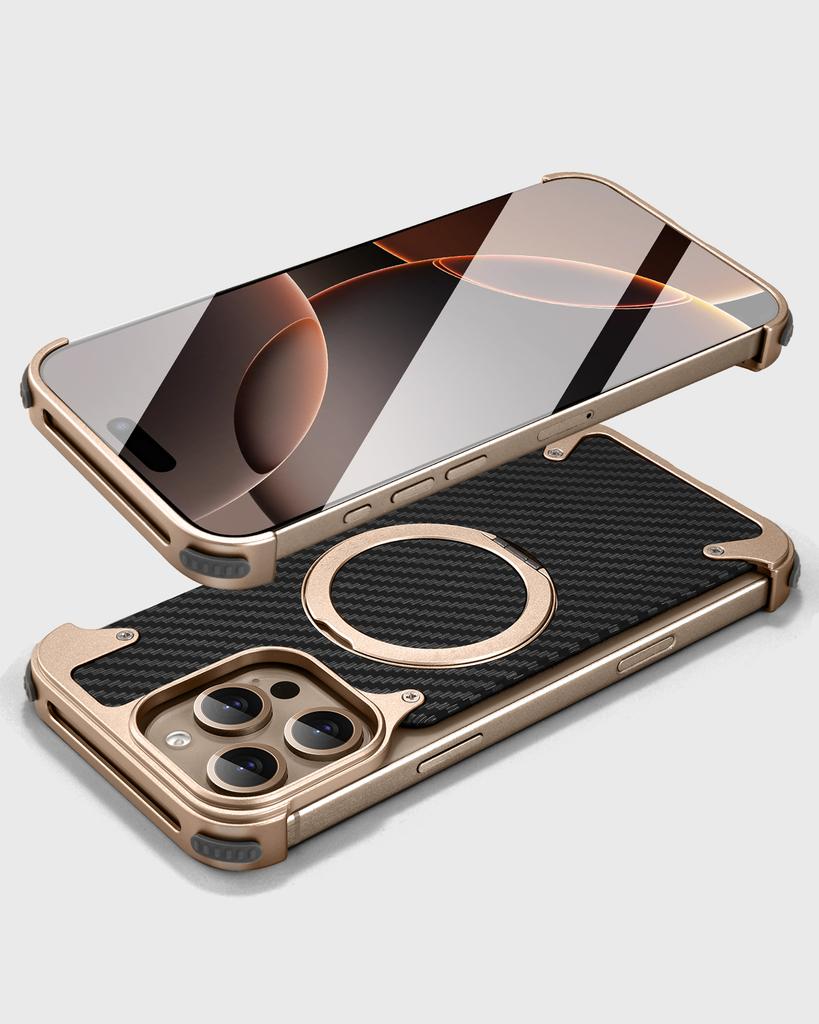 Oatsbasf Kryt na telefon s texturou uhlíkových vláken pro iPhone 16 Pro Max 16 Pro Ochranný kryt s 360° otočným magnetickým stojánkem