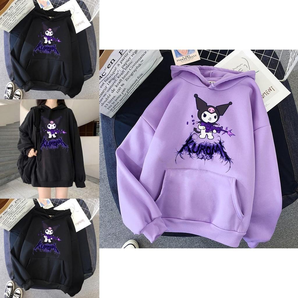 Kawaii Hoodie With Grunge Gothic Punk Cartoon Print For Harajuku Fashion