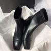 Fashion 2025 New Women's Hollow Heel Square Head Metal Modern Short Boot for Women Winter Street Style Mid Heel Boots Female
