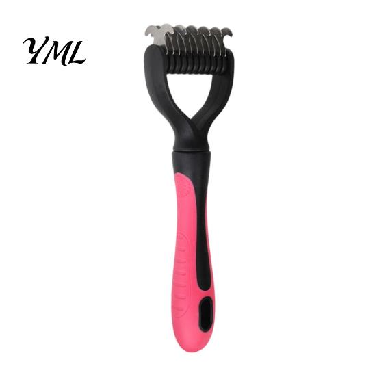 Dematting Comb for Dogs And Cats Double-Sided Pet Grooming Brush, Stainless Steel Cat Undercoat Rake, with Hair Remover Mats Non-Slip Handle