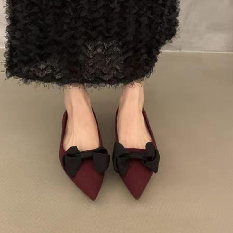 Women's Flat Shoes Spring New Pointed Head Shallow Mouth Suede Butterfly Knot Soft Sole Anti-slip Wear-resistant Single Shoes
