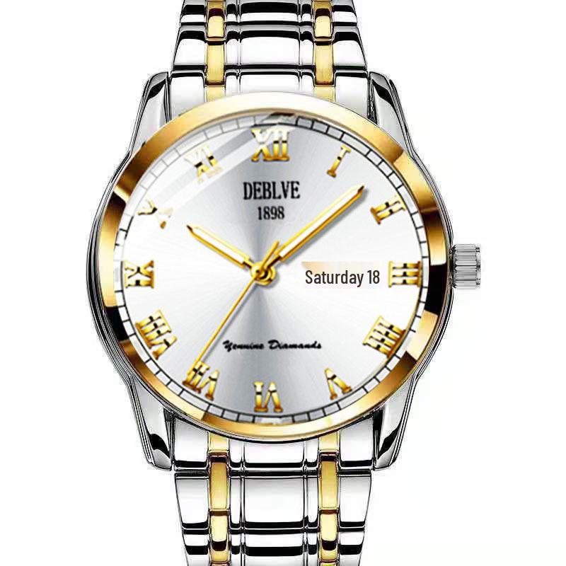 Stylish Men's Dual Calendar Quartz Watch with Luminous Waterproof Steel Band