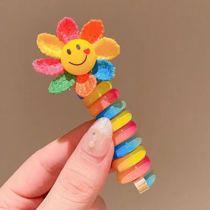 Kids' Rainbow Telephone Wire Hair Ring: High Ponytail Elastic Rope, New Style Curly Hair Band.